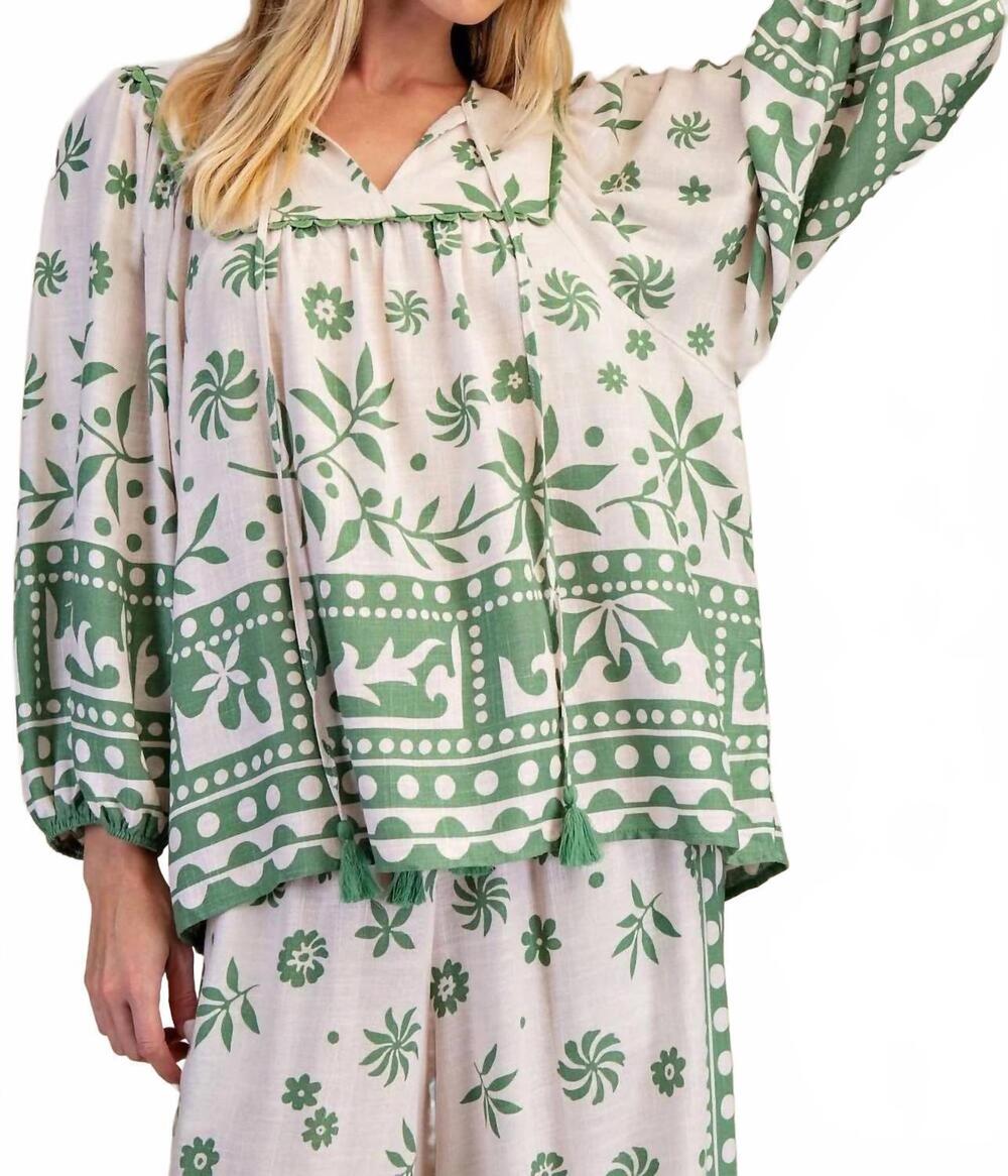 NEW EASEL linen boho top - plus in matcha latte
